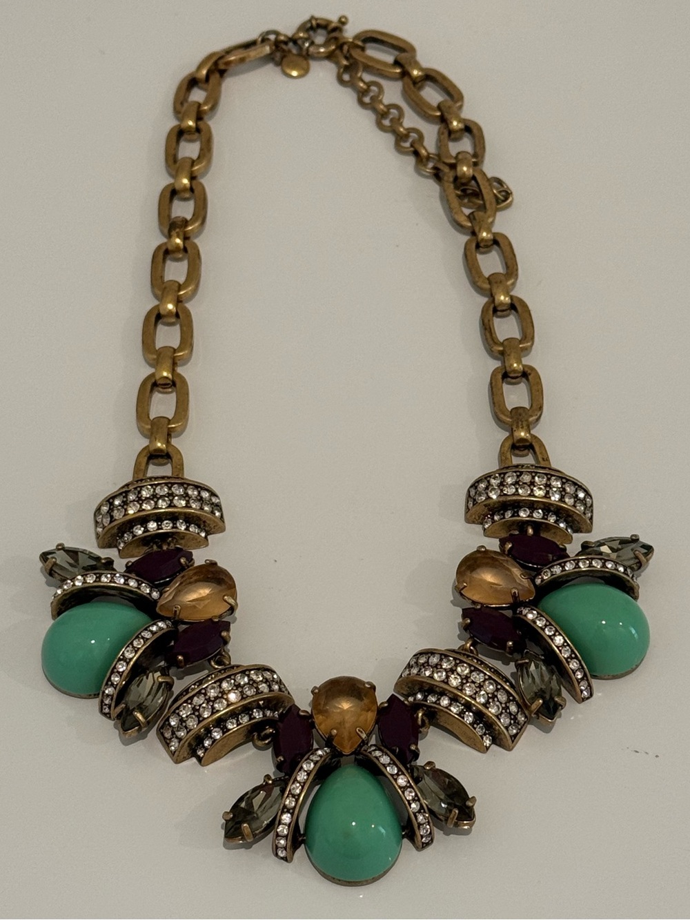 J. Crew Gold-Tone Necklace with Mint Green and Amethyst Accents